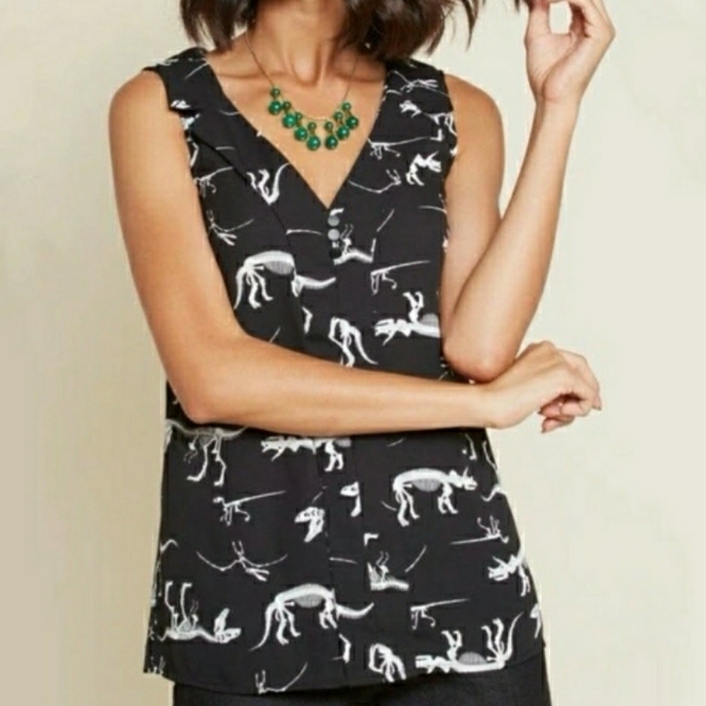 ModCloth Dinosaur Skeleton Sleeveless Blouse